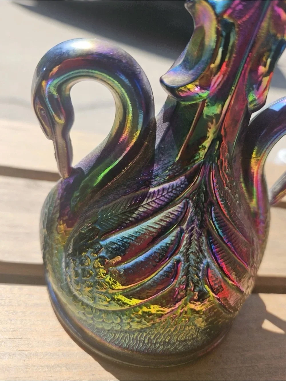 Fenton Carnival Glass Swan Candlesticks Pair Iridescent - repaired